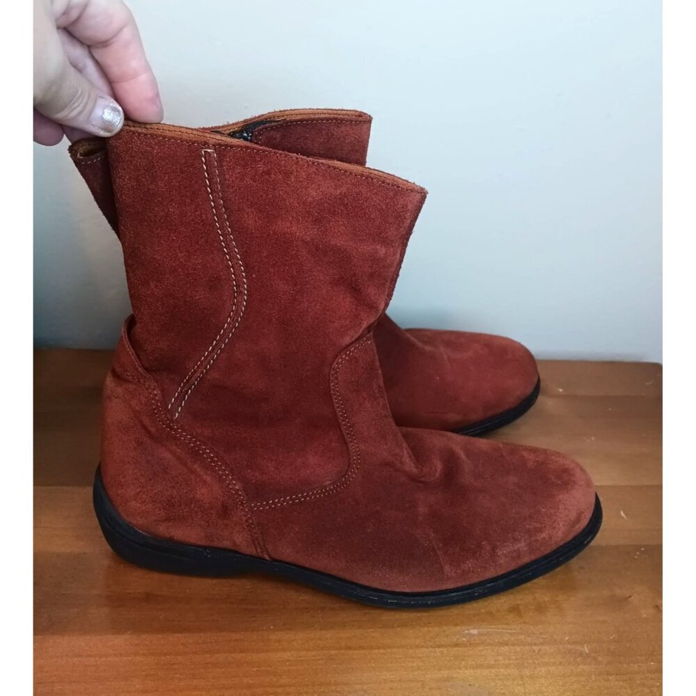 Vintage Sundance Burnt Orange Brown Suede Boots, Side Zip Size 38, 7.5, 8 Fall